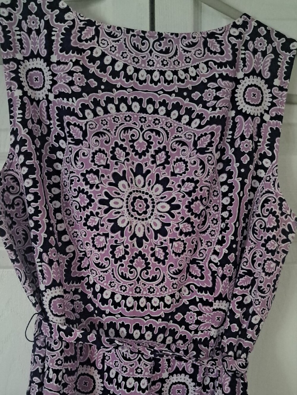 Talbots Size 16P Lavendar & Navy Sleeveless Fit & Flare Printed Midi Dress - Picture 4 of 10